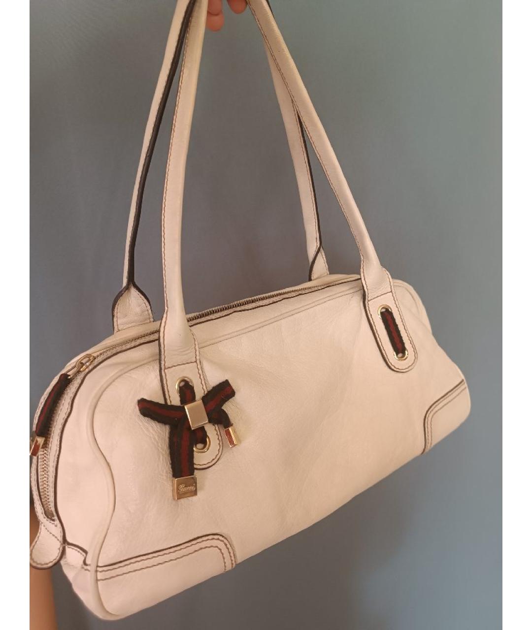 GUCCI Белая кожаная сумка с короткими ручками, фото 2