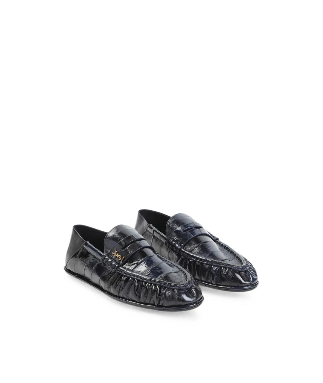 SAINT LAURENT Синие кожаные лоферы, фото 2