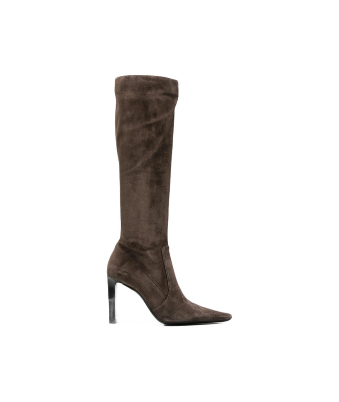 SAINT LAURENT Коричневые замшевые сапоги, фото 5
