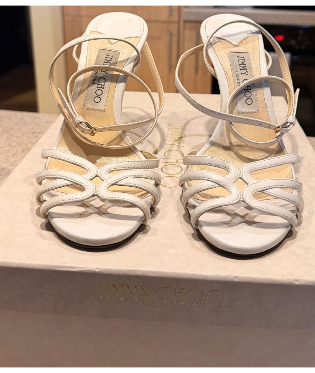 JIMMY CHOO Белые кожаные босоножки, фото 3