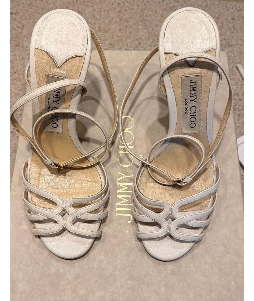 JIMMY CHOO Белые кожаные босоножки, фото 2