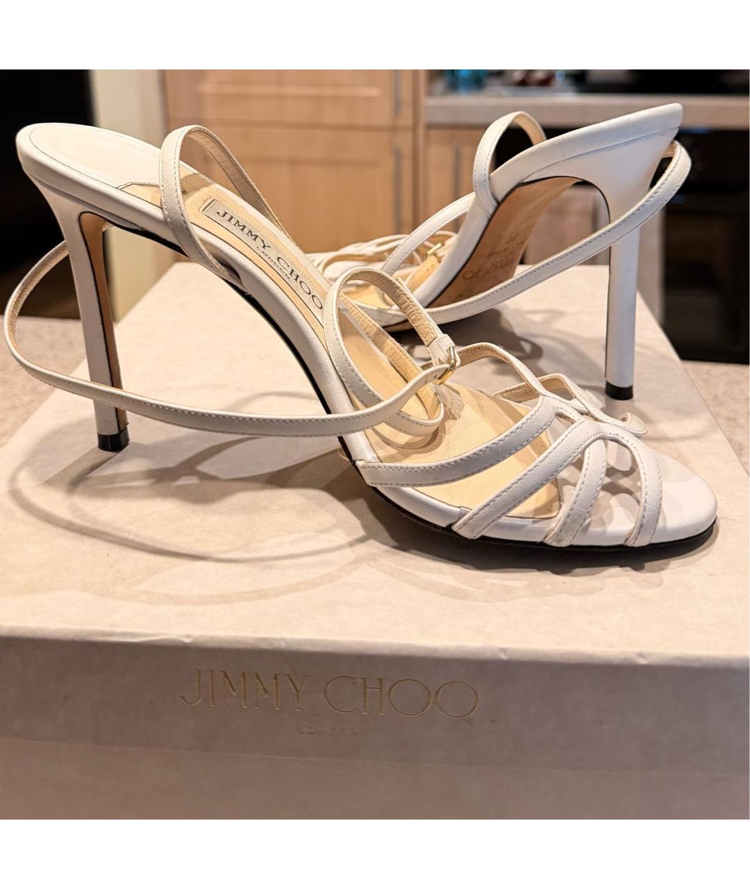 JIMMY CHOO Белые кожаные босоножки, фото 5