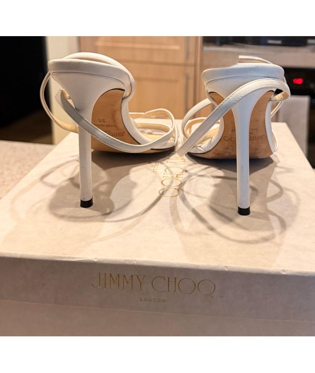 JIMMY CHOO Белые кожаные босоножки, фото 4