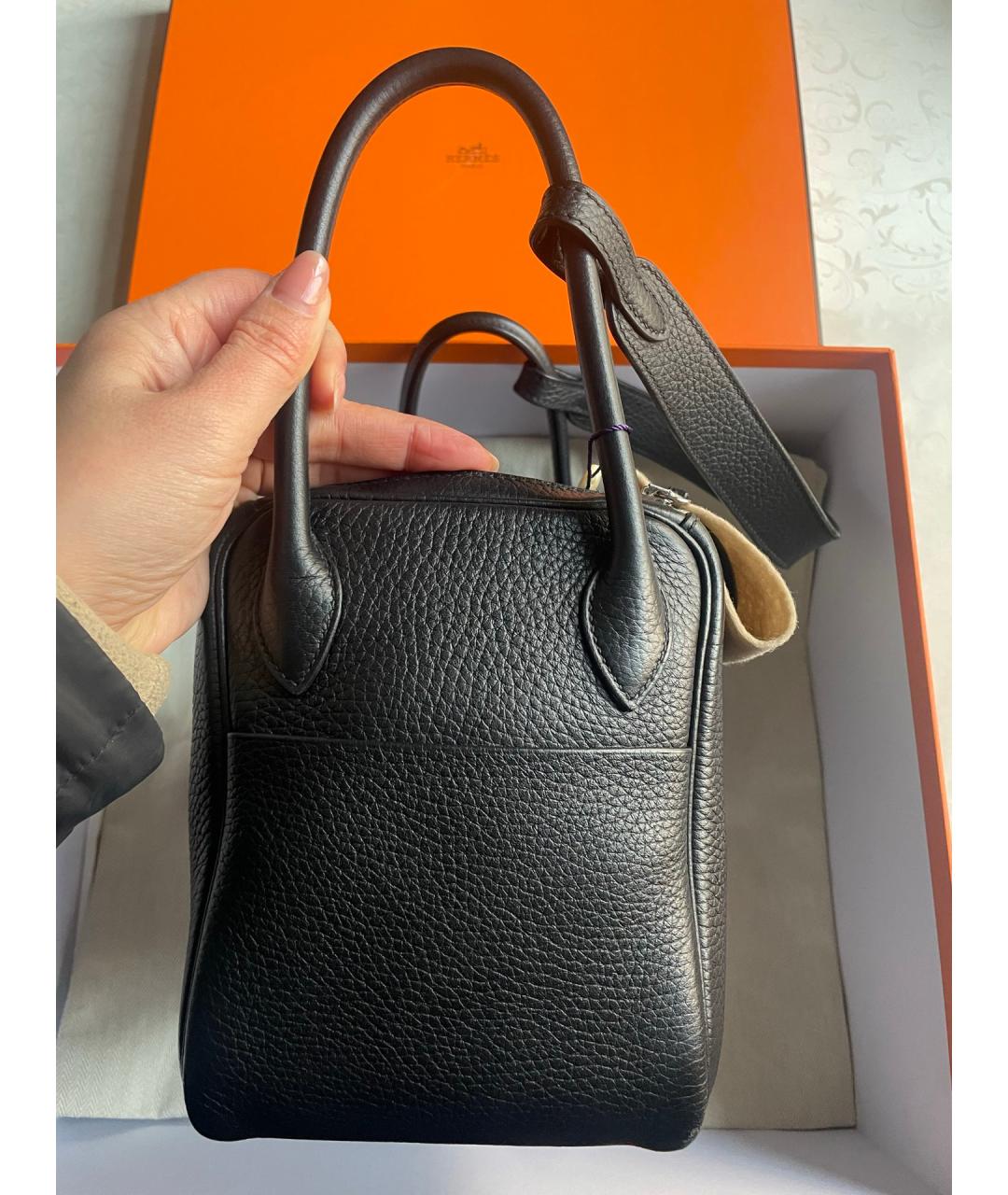 HERMES Черная кожаная сумка тоут, фото 5
