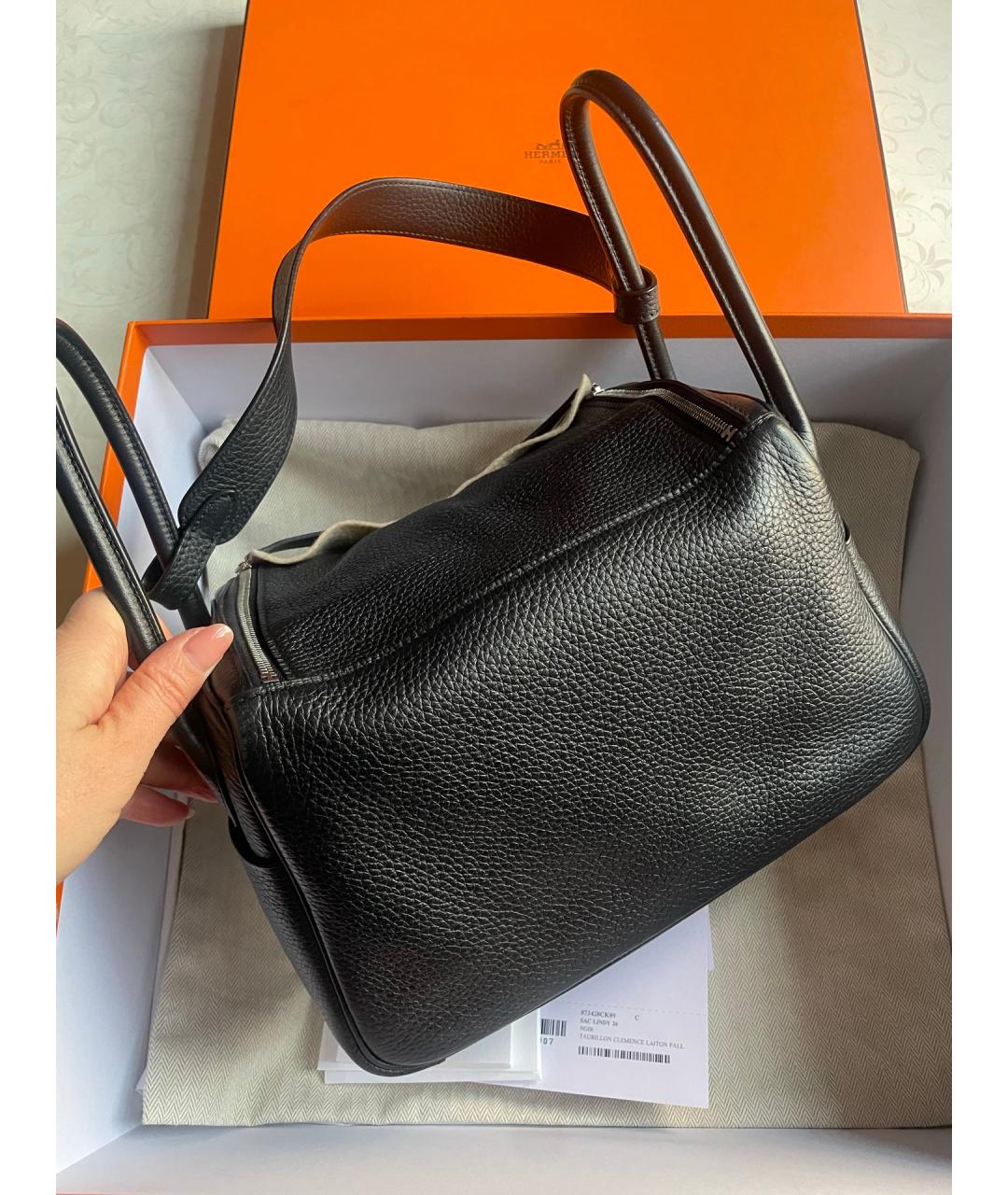 HERMES Черная кожаная сумка тоут, фото 3