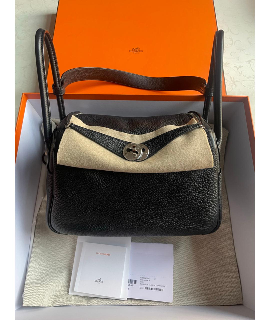 HERMES Черная кожаная сумка тоут, фото 7