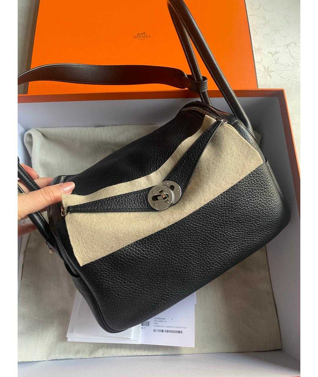 HERMES Черная кожаная сумка тоут, фото 2