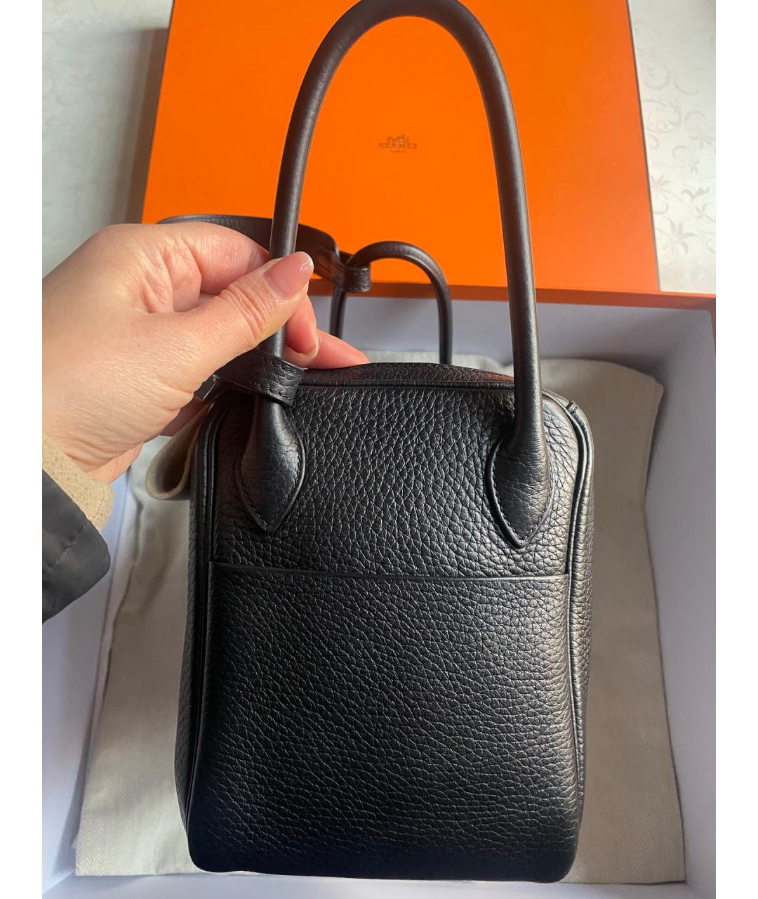 HERMES Черная кожаная сумка тоут, фото 4