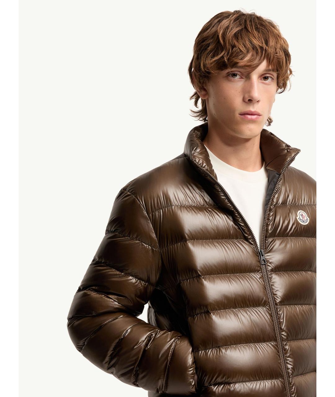 MONCLER Коричневый полиамидовый пуховик, фото 6