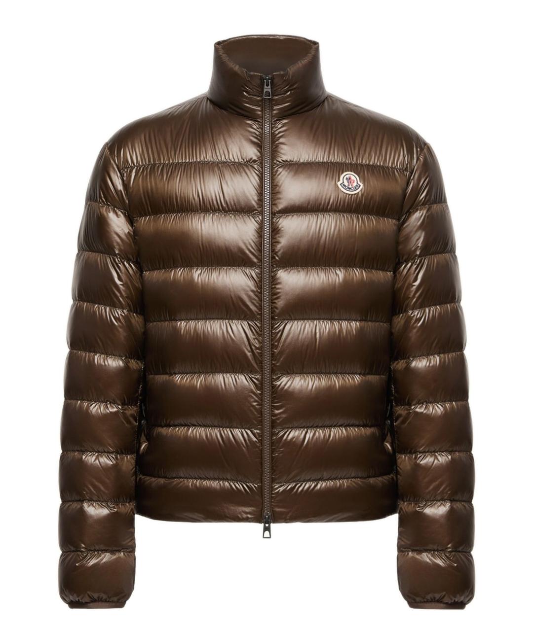 MONCLER Коричневый полиамидовый пуховик, фото 1