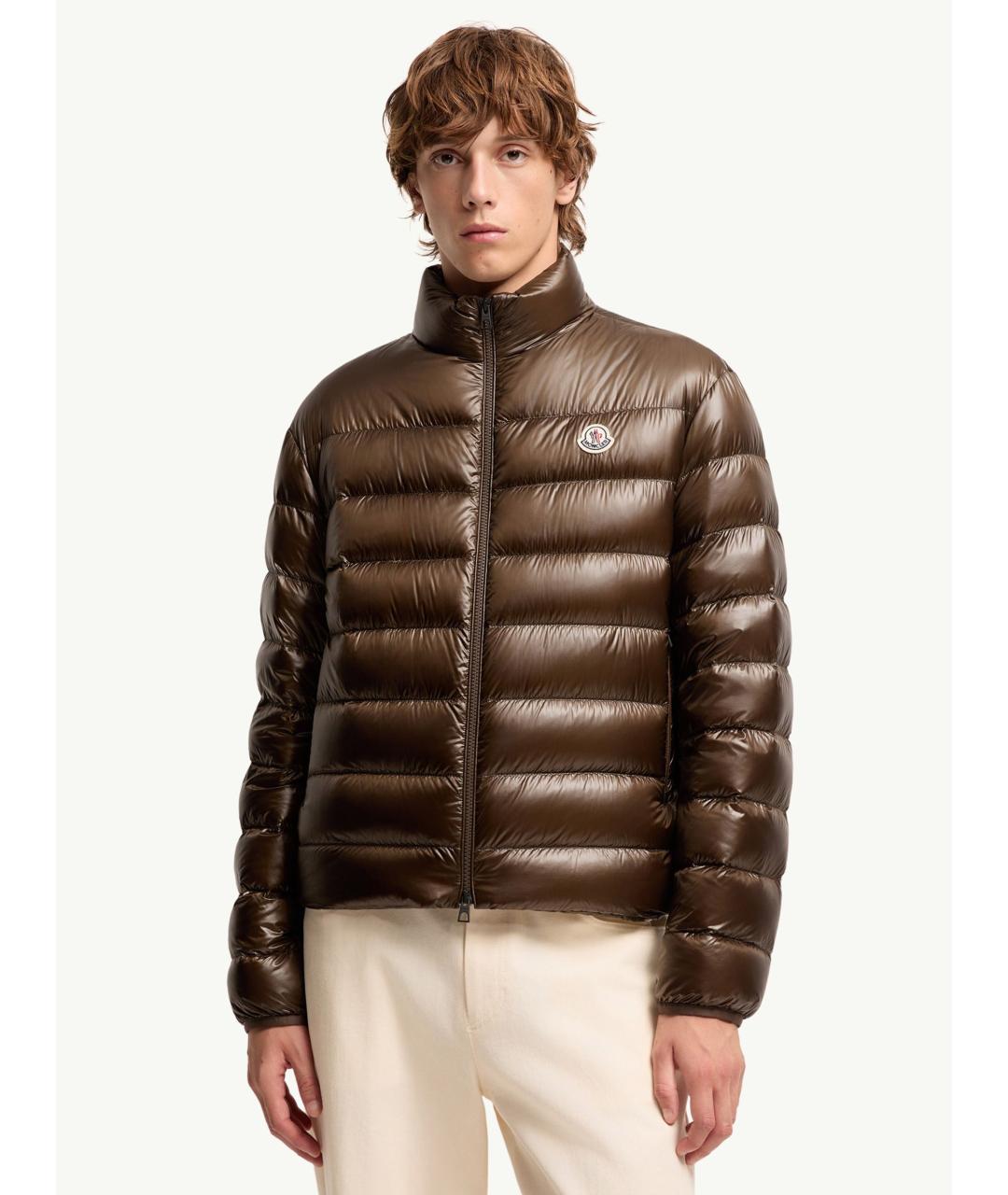 MONCLER Коричневый полиамидовый пуховик, фото 3