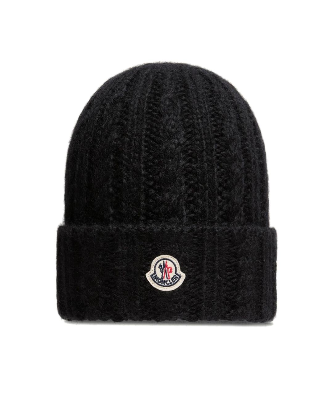 MONCLER Черная шерстяная шапка, фото 1