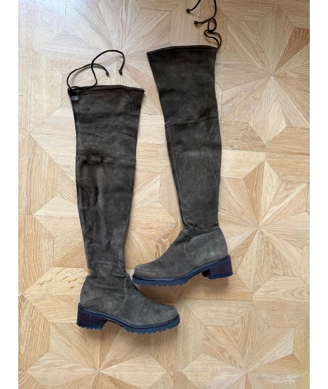 STUART WEITZMAN Хаки замшевые ботфорты, фото 6