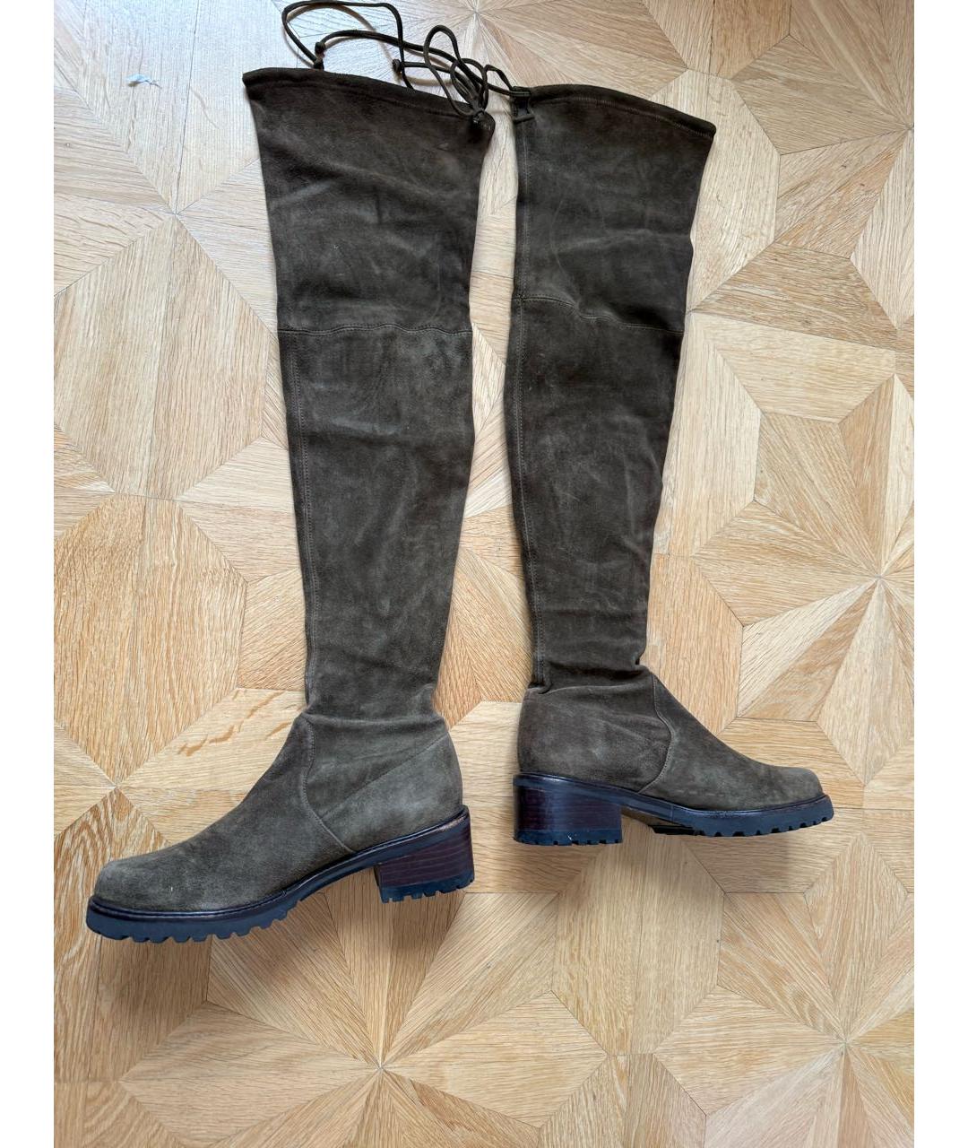 STUART WEITZMAN Хаки замшевые ботфорты, фото 2