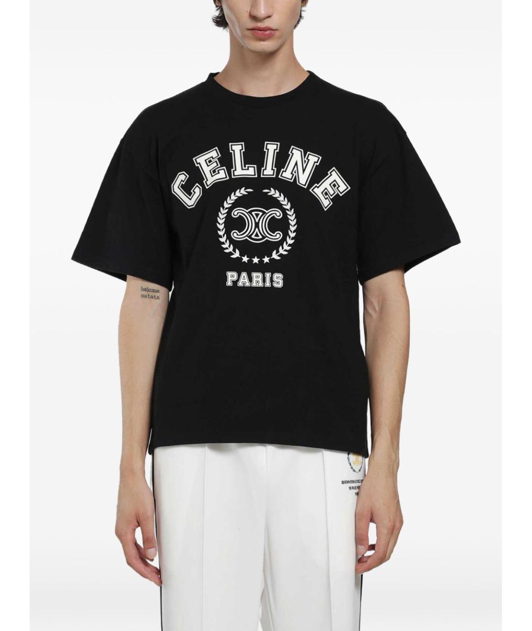 CELINE Черная хлопковая футболка, фото 3
