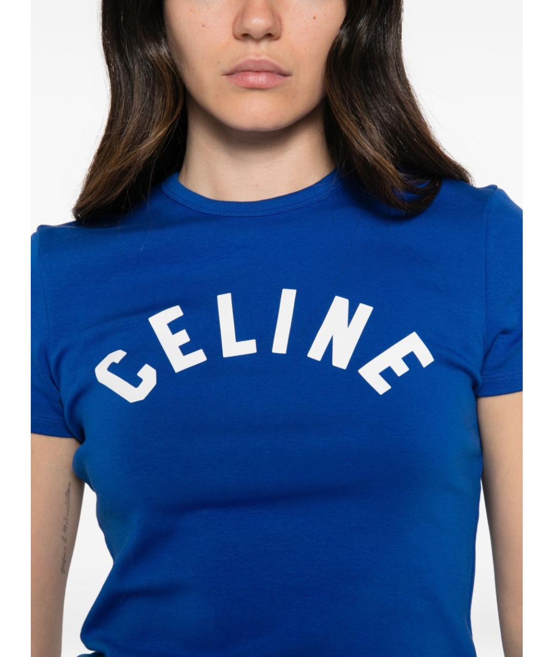 CELINE Синяя хлопковая футболка, фото 3