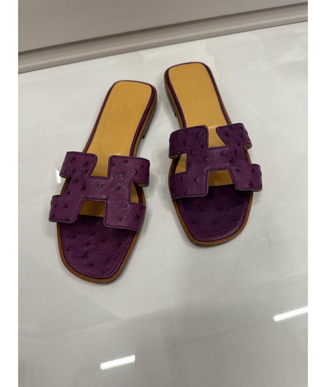 HERMES Фиолетовые шлепанцы из экзотической кожи, фото 2
