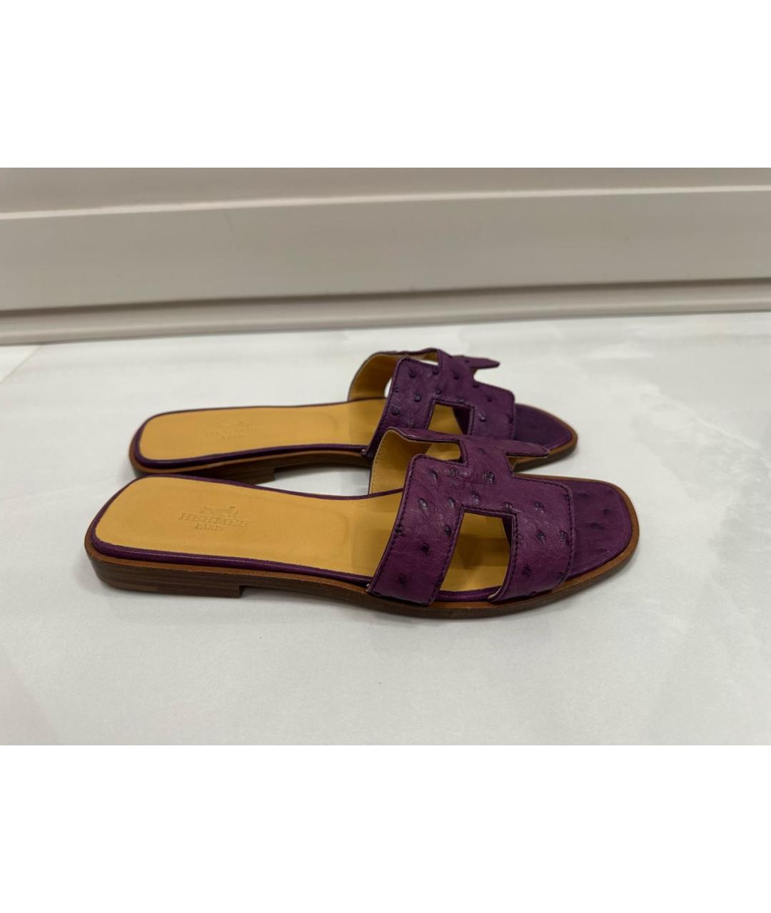 HERMES Фиолетовые шлепанцы из экзотической кожи, фото 8