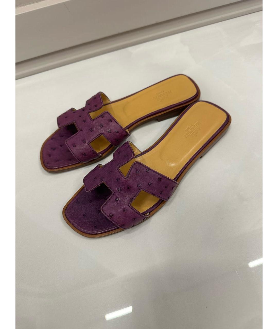 HERMES Фиолетовые шлепанцы из экзотической кожи, фото 6