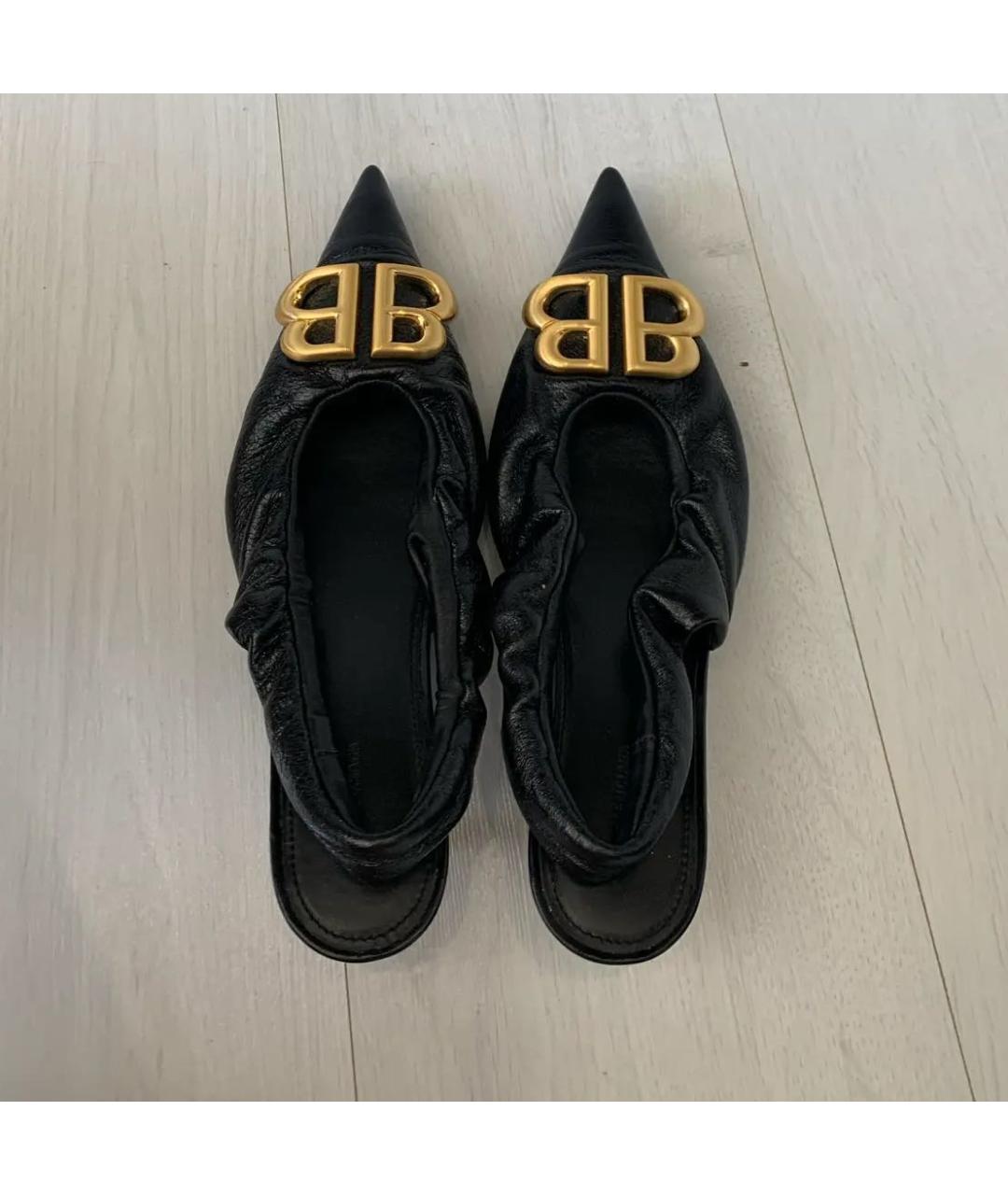 BALENCIAGA Черные кожаные лодочки на низком каблуке, фото 4