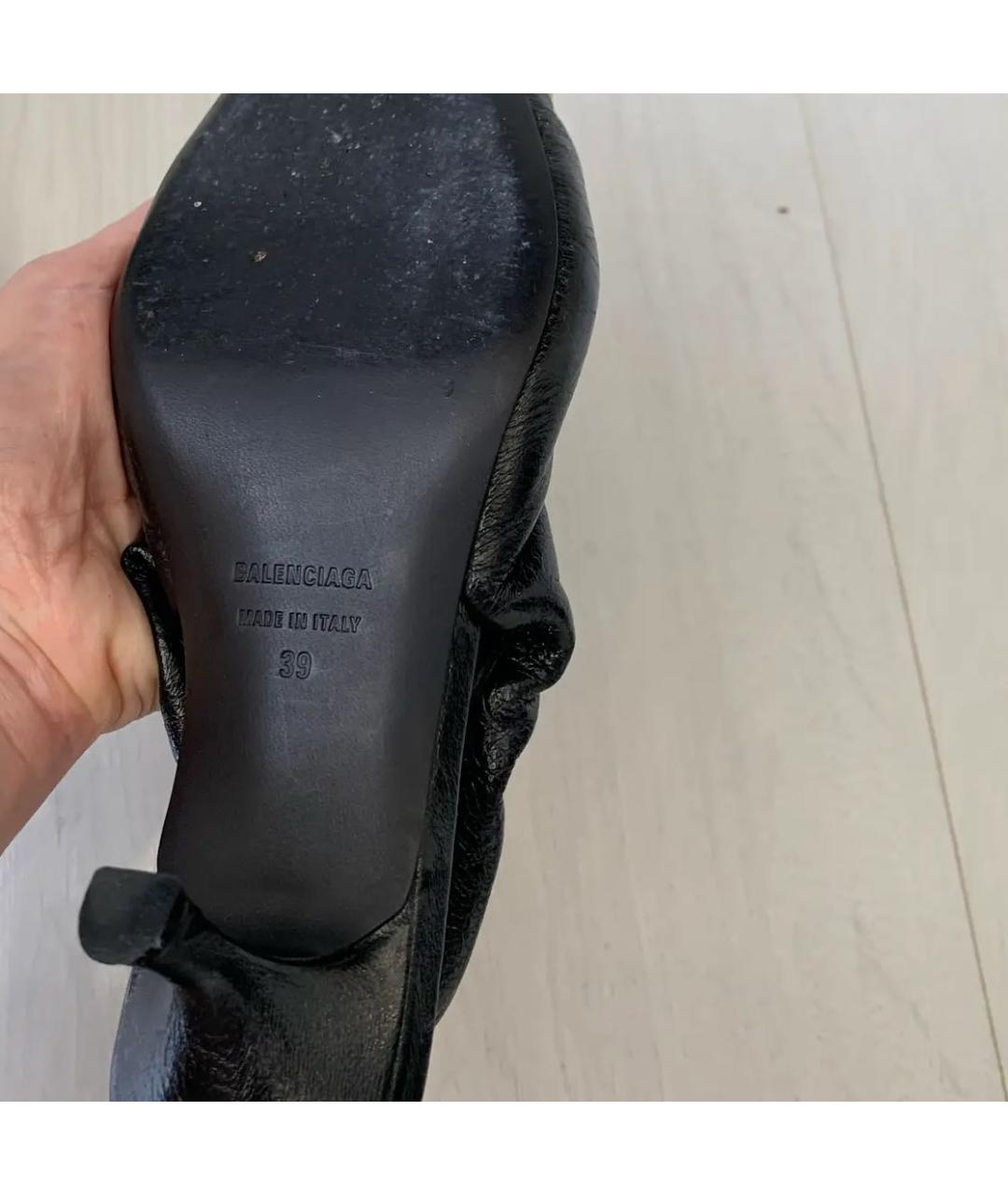 BALENCIAGA Черные кожаные лодочки на низком каблуке, фото 5