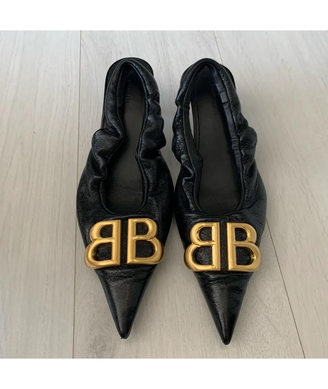 BALENCIAGA Черные кожаные лодочки на низком каблуке, фото 3