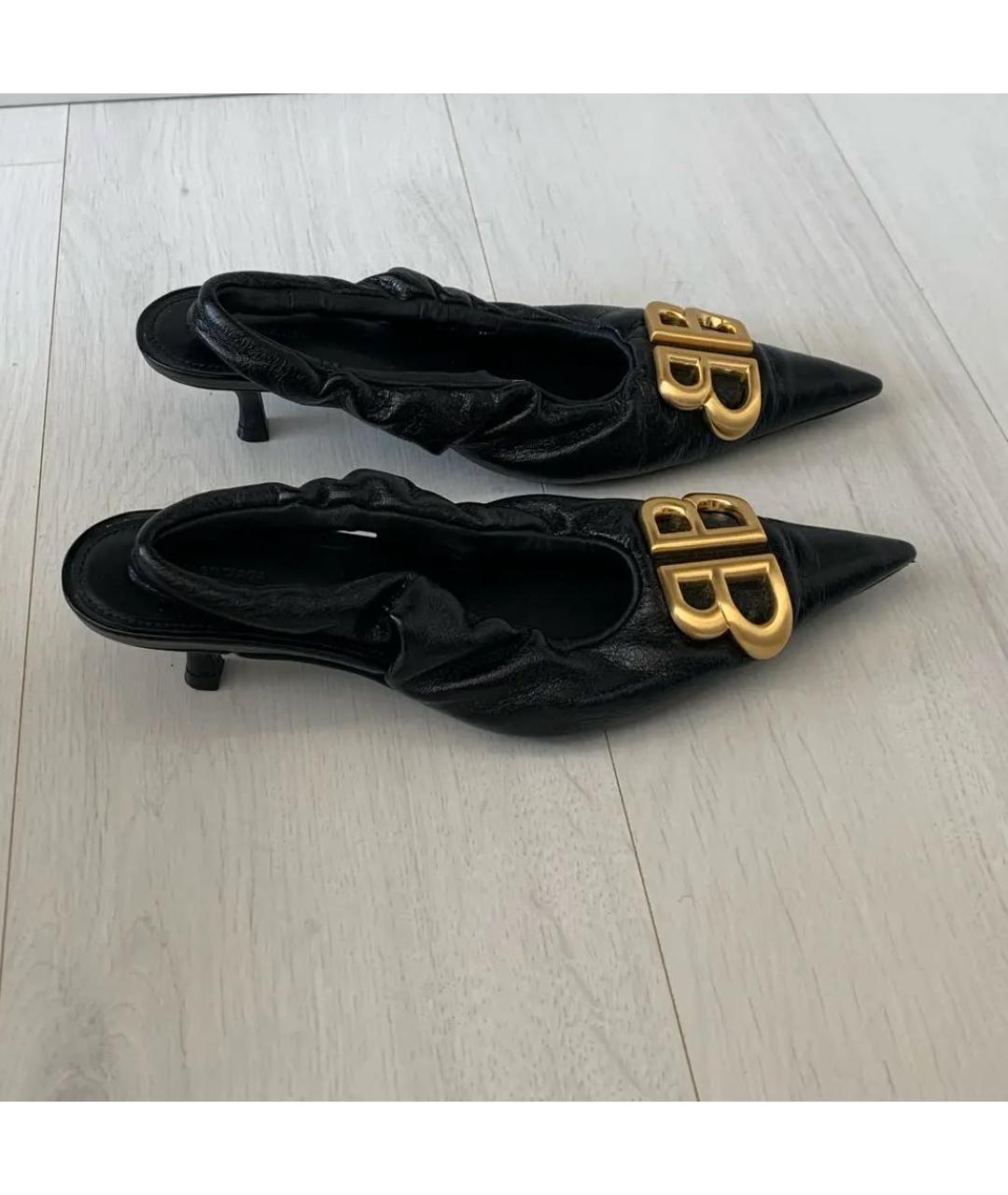 BALENCIAGA Черные кожаные лодочки на низком каблуке, фото 7