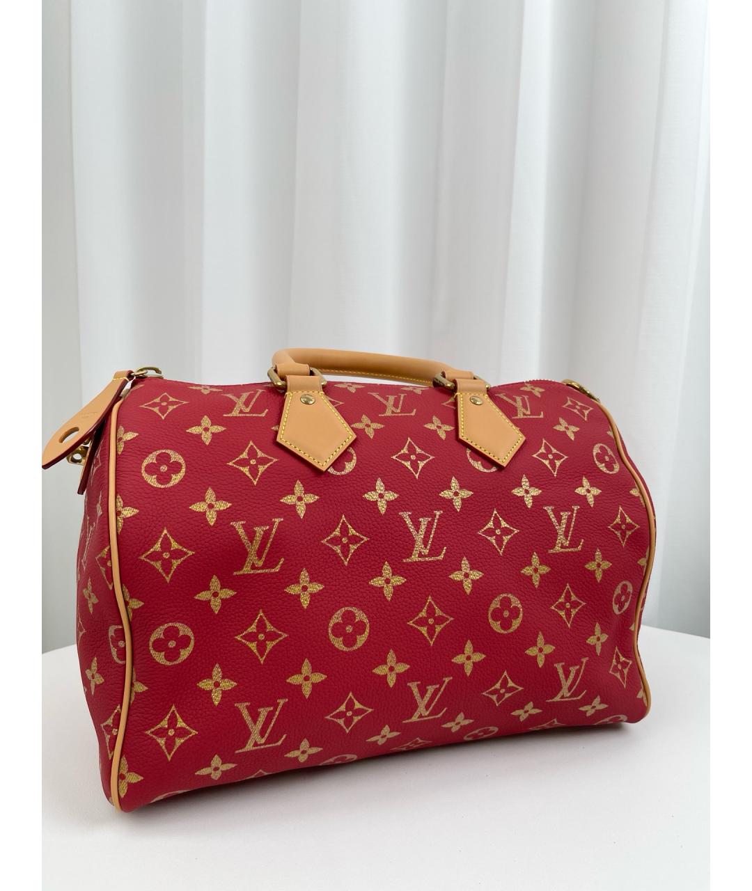 LOUIS VUITTON Красная кожаная сумка тоут, фото 9