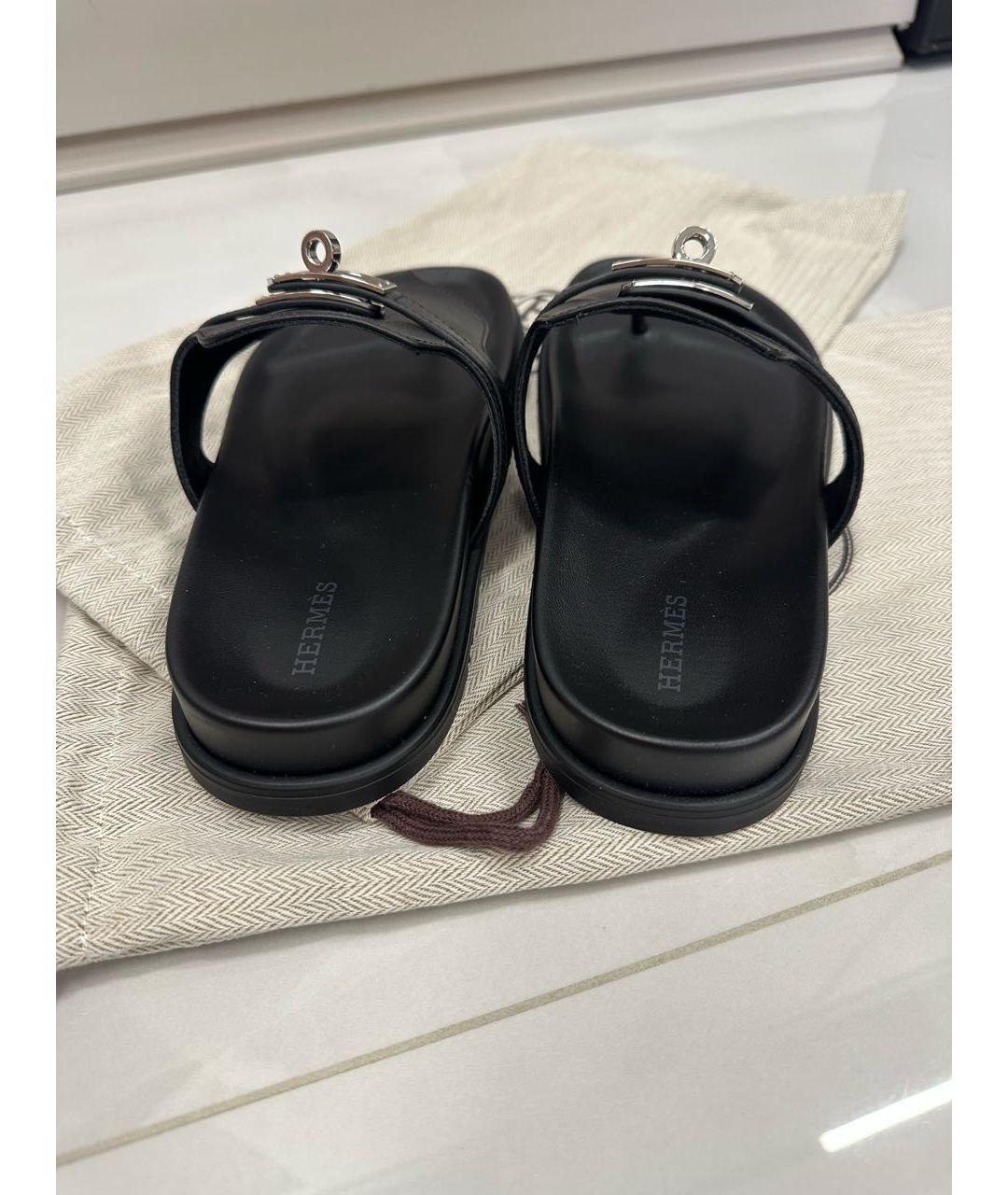 HERMES Черные шлепанцы, фото 6