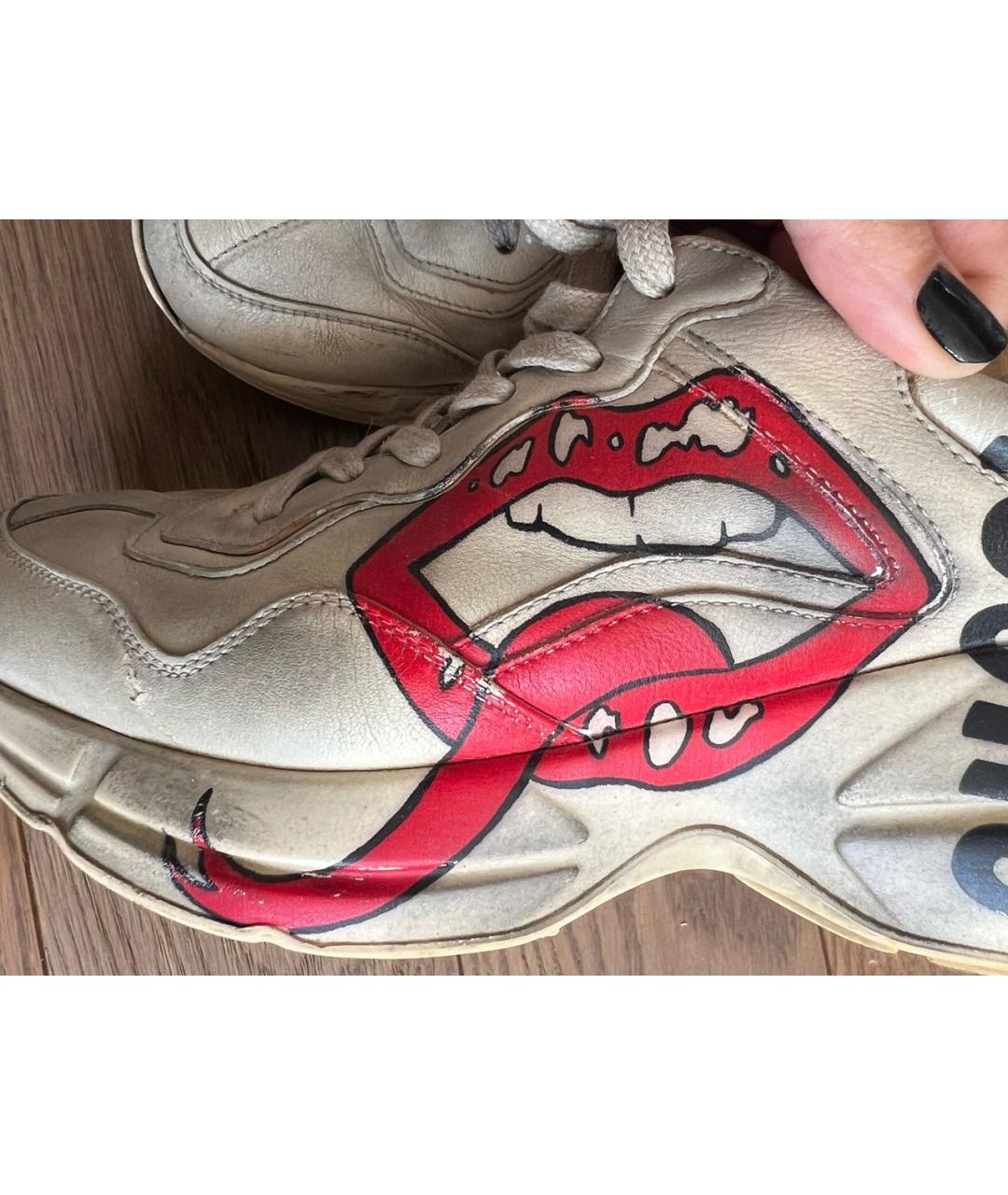 GUCCI Белые кожаные кроссовки, фото 4