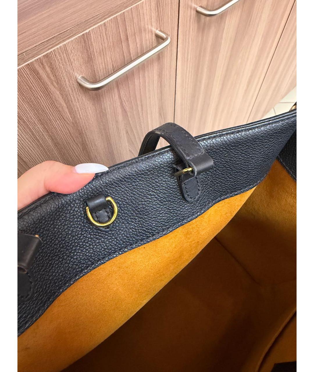 LOUIS VUITTON Черная кожаная сумка тоут, фото 6