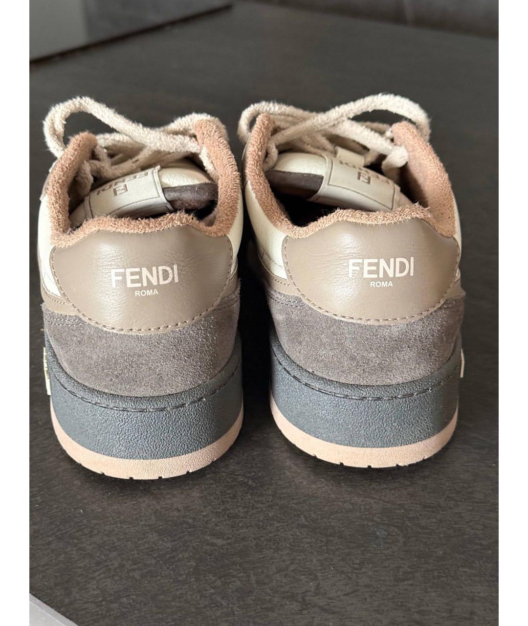 FENDI Коричневые кожаные кроссовки, фото 4