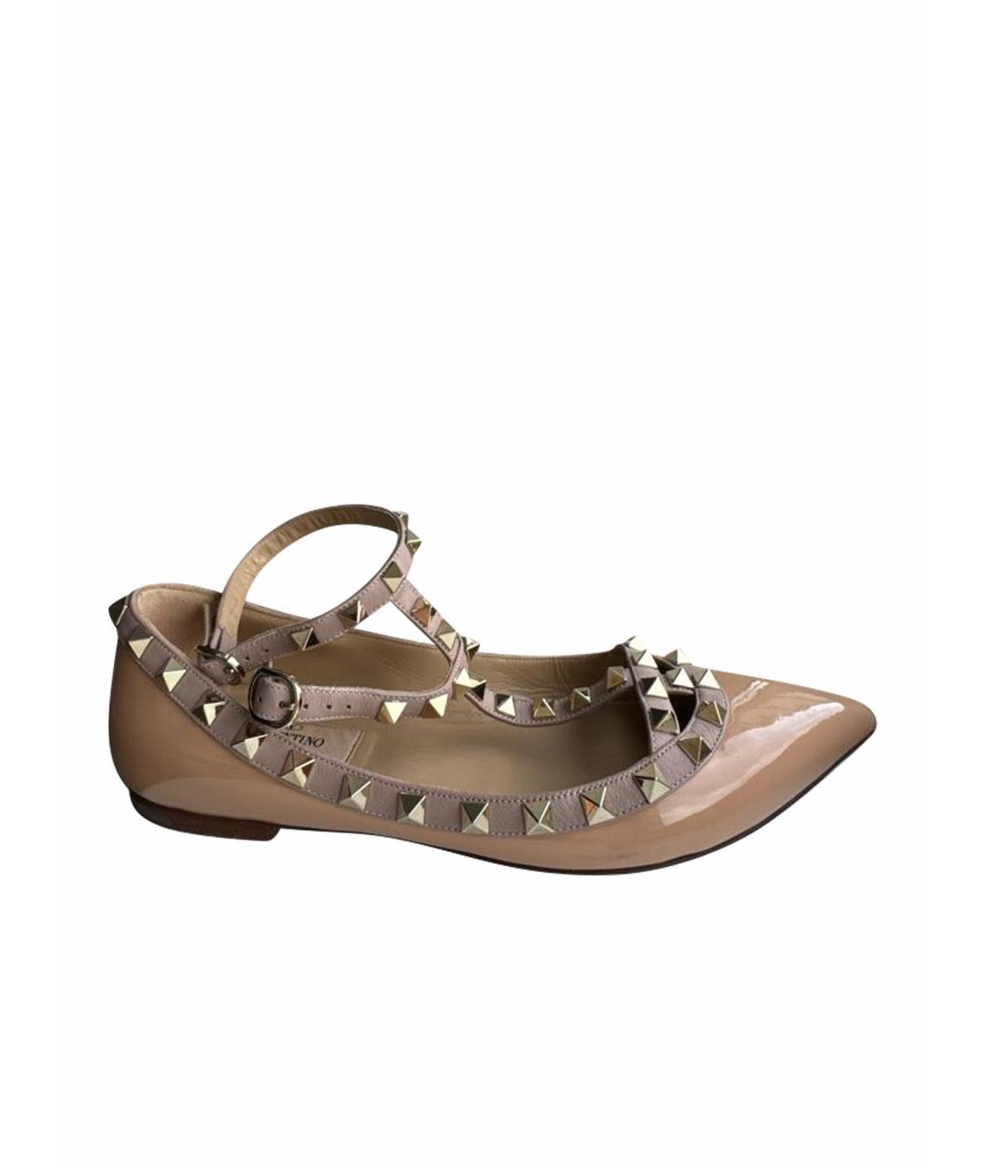 VALENTINO Бежевые балетки из лакированной кожи, фото 1
