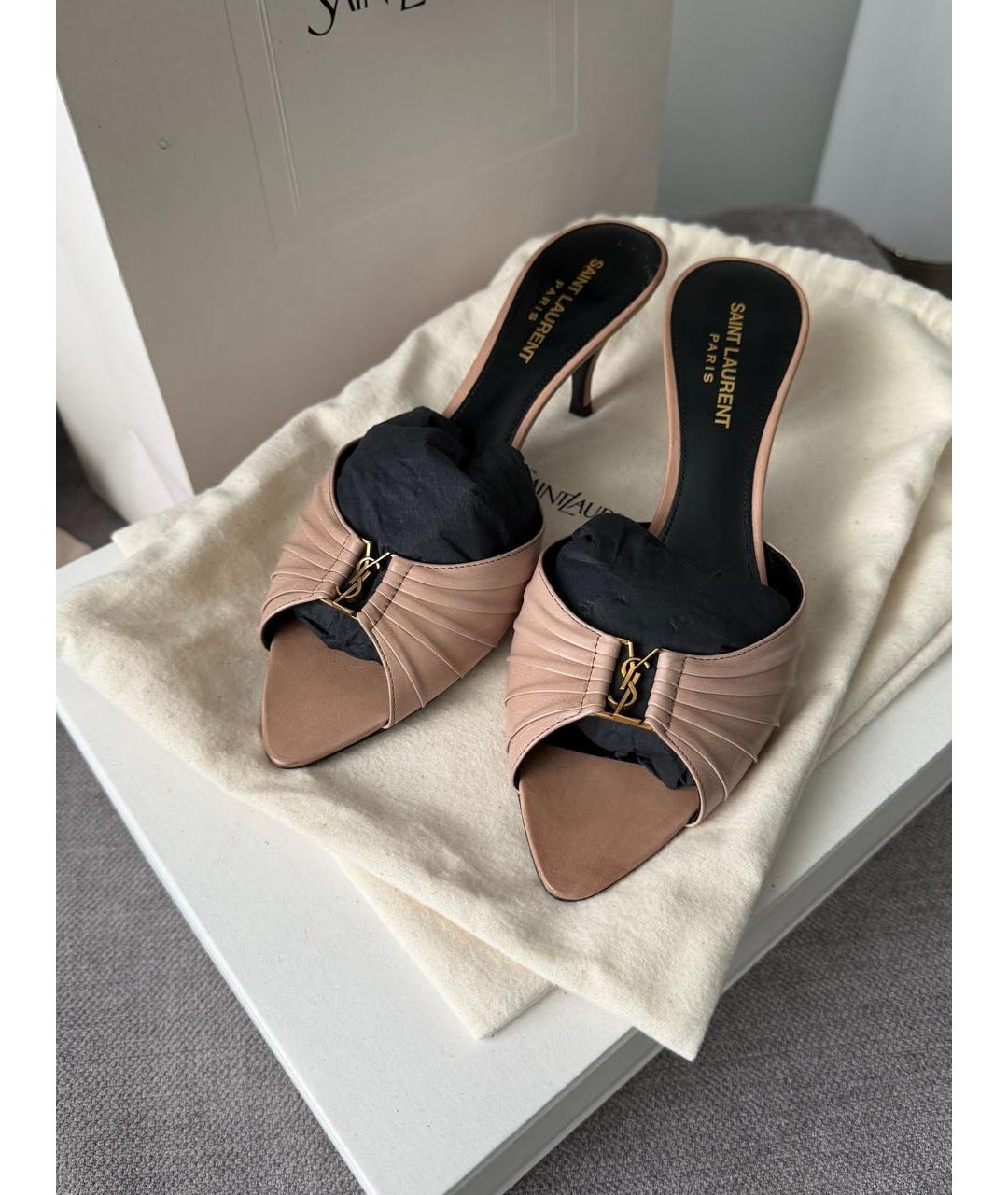 SAINT LAURENT Бежевые кожаные босоножки, фото 2