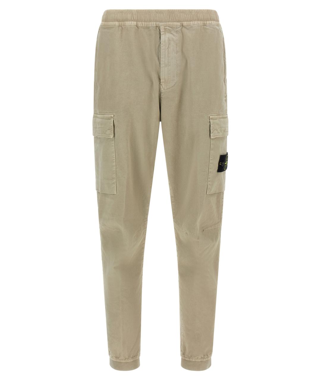 STONE ISLAND Бежевые хлопковые повседневные брюки, фото 1