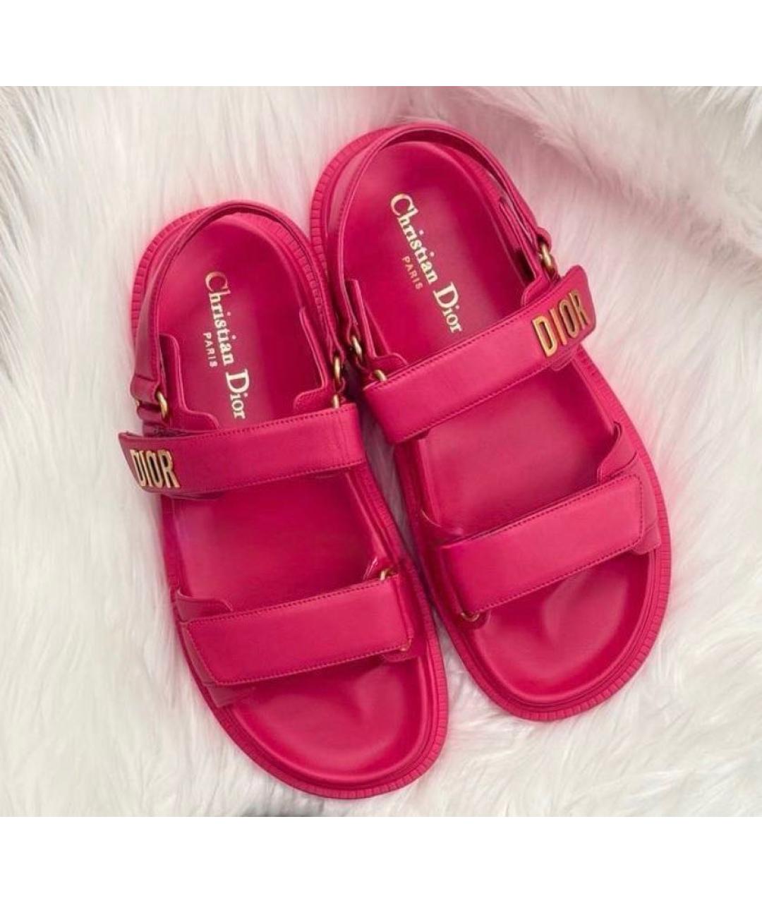 CHRISTIAN DIOR Фуксия кожаные сандалии, фото 3