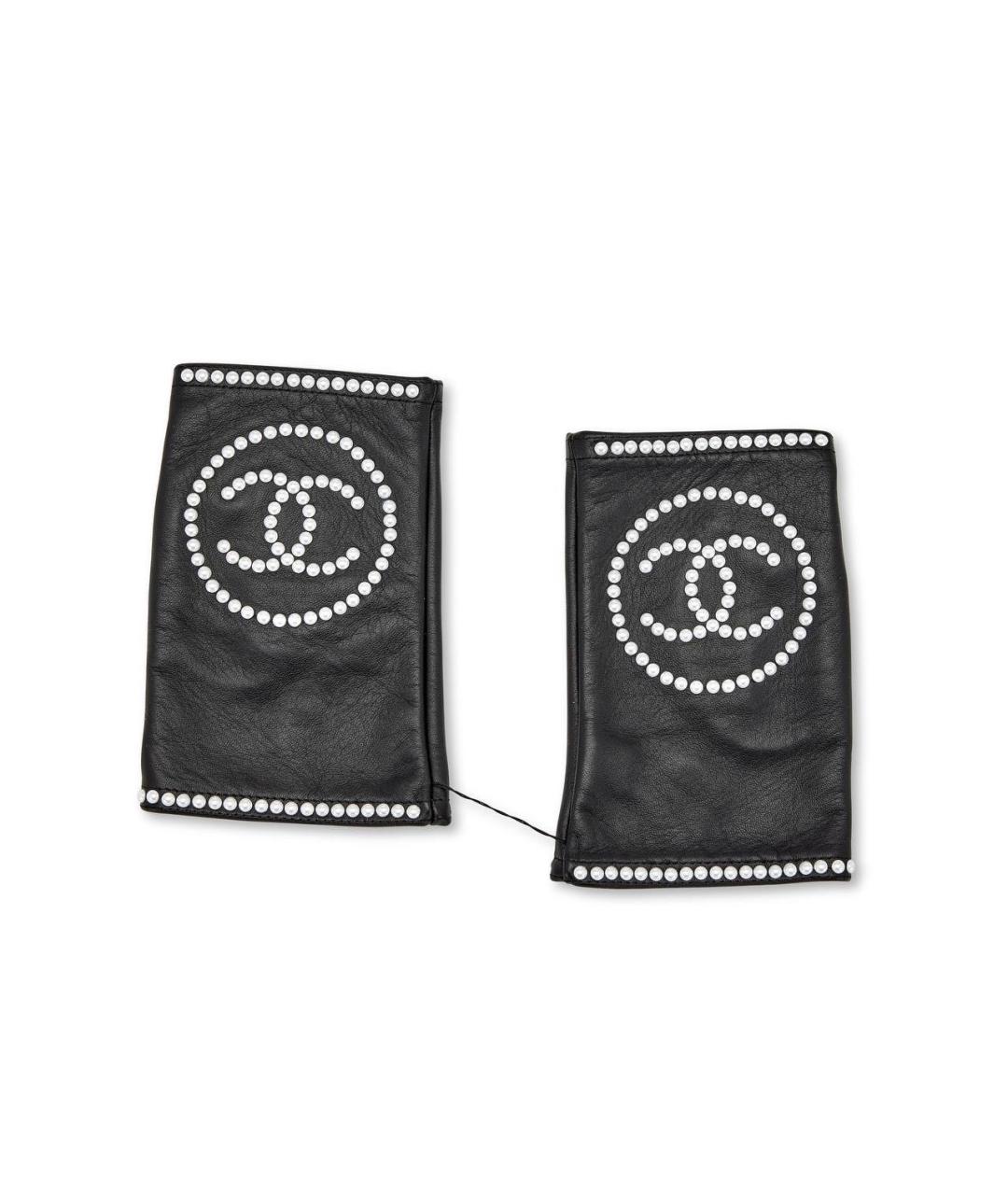 CHANEL Черные кожаные митенки, фото 1
