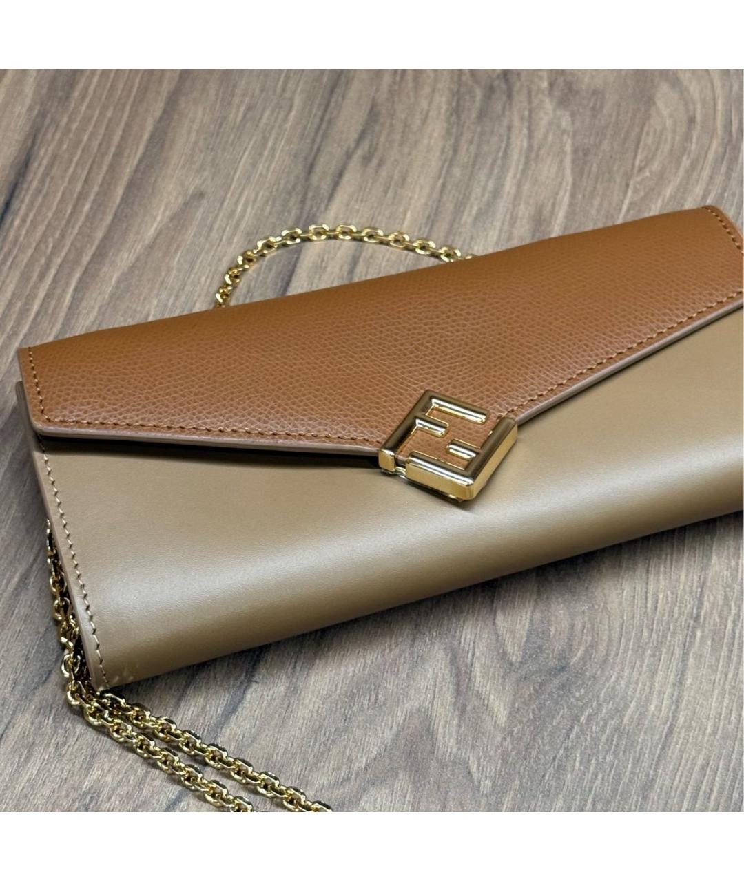 FENDI Коричневая кожаная сумка через плечо, фото 4