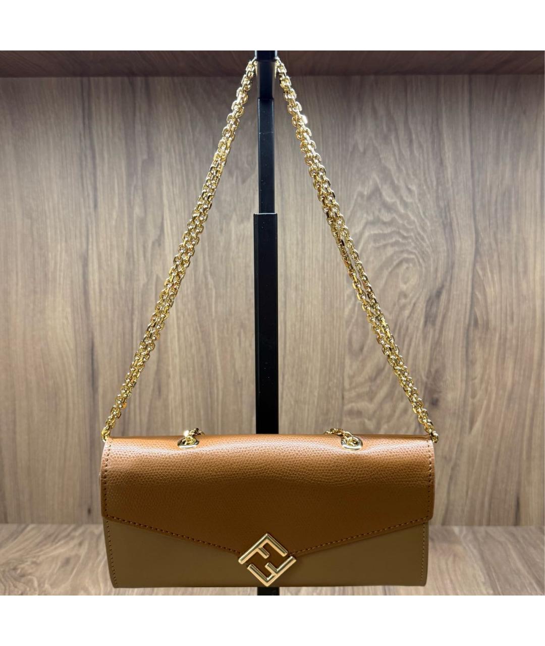 FENDI Коричневая кожаная сумка через плечо, фото 5