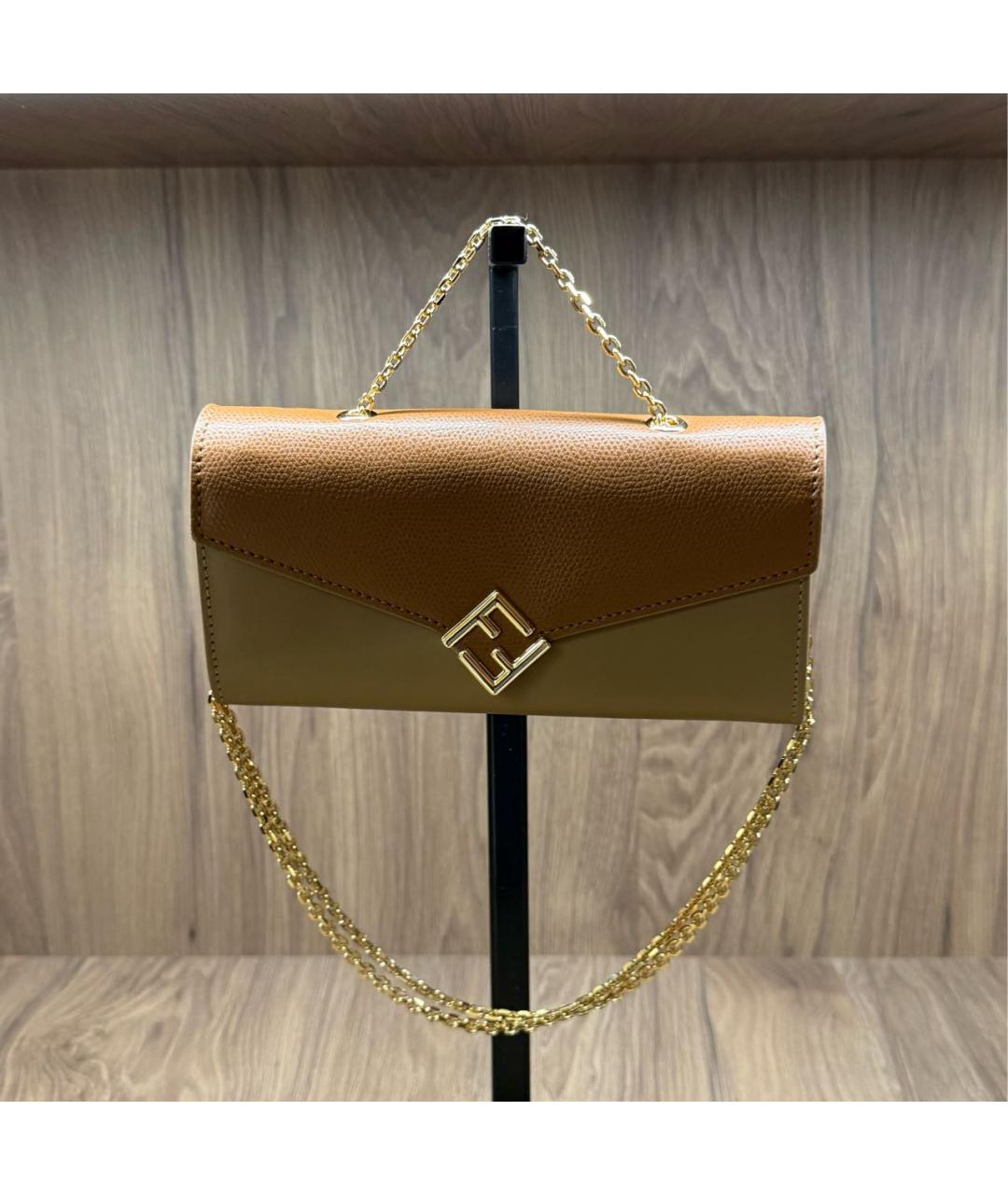 FENDI Коричневая кожаная сумка через плечо, фото 3
