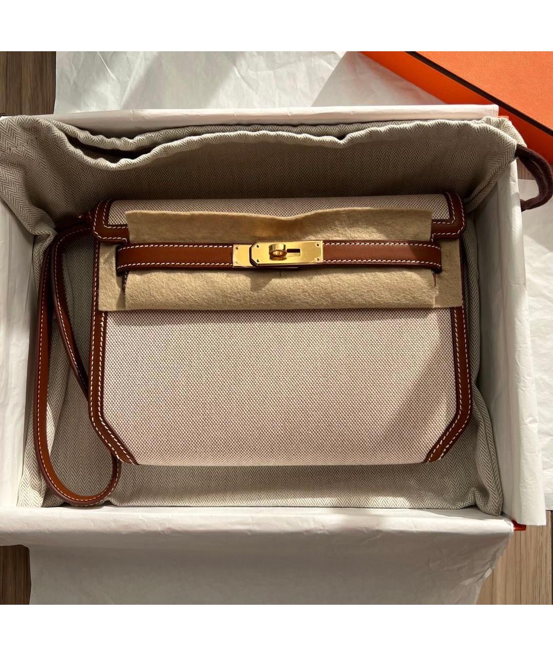 HERMES Коричневая кожаная барсетка, фото 9