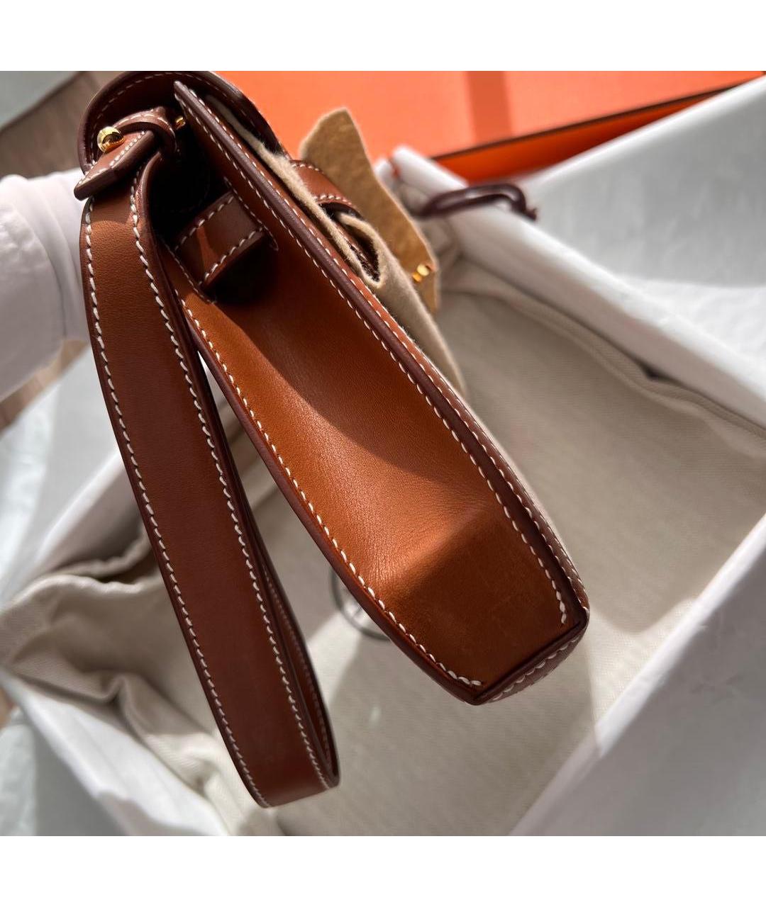 HERMES Коричневая кожаная барсетка, фото 6