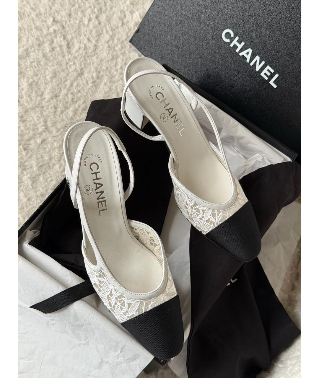 CHANEL Белые текстильные лодочки на низком каблуке, фото 3