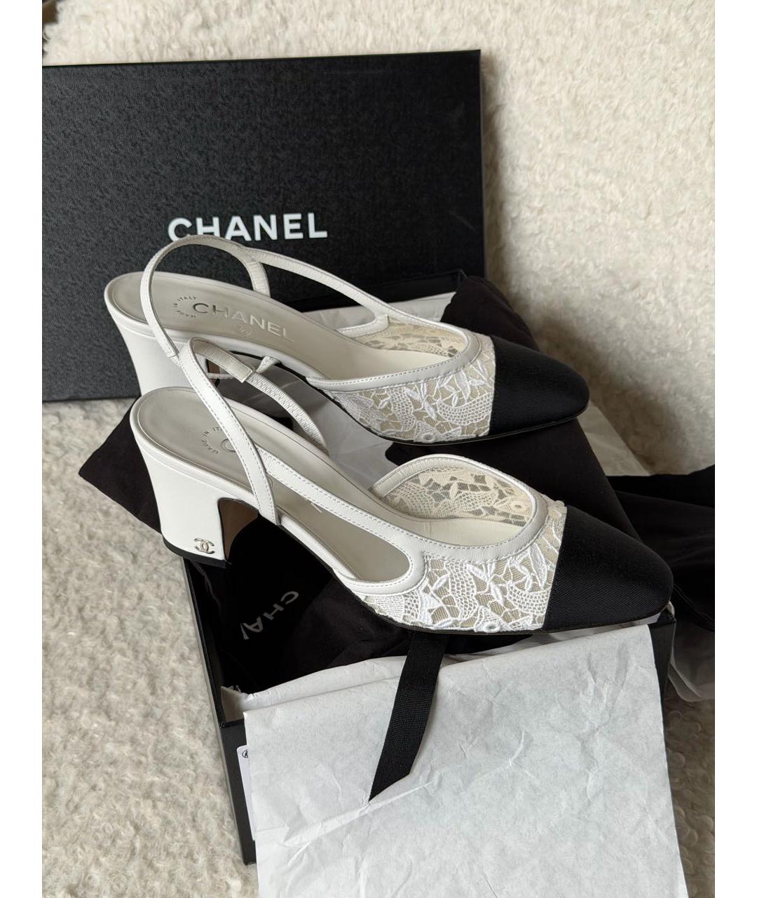 CHANEL Белые текстильные лодочки на низком каблуке, фото 5