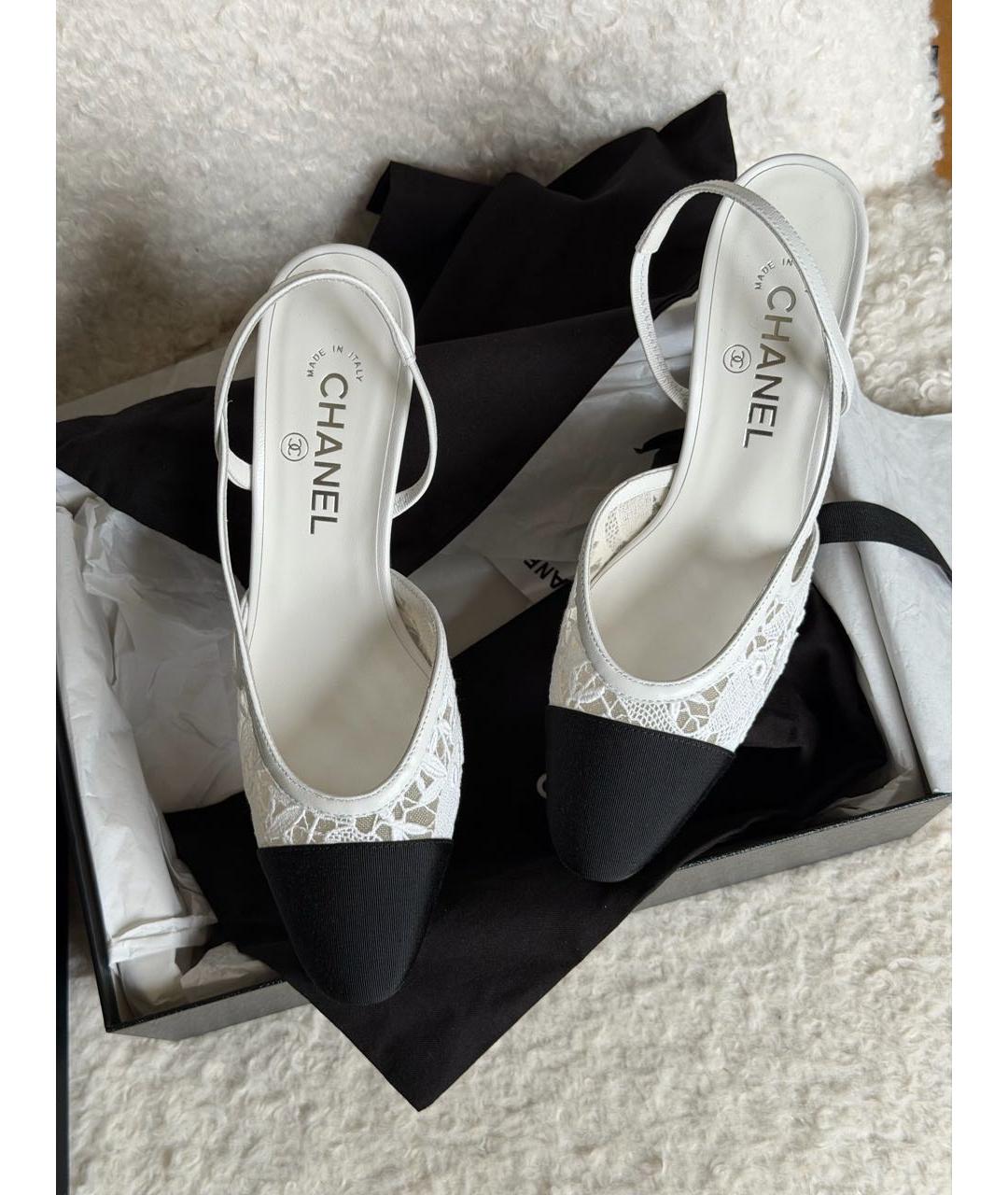 CHANEL Белые текстильные лодочки на низком каблуке, фото 2
