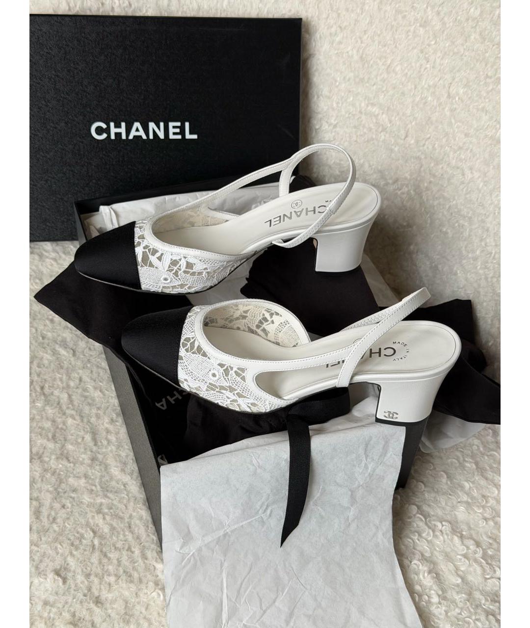CHANEL Белые текстильные лодочки на низком каблуке, фото 6