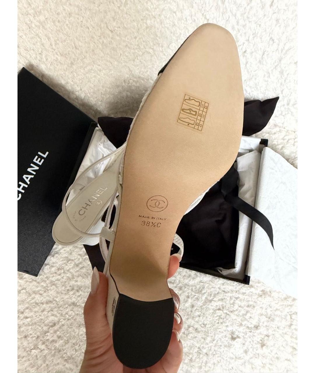 CHANEL Белые текстильные лодочки на низком каблуке, фото 4