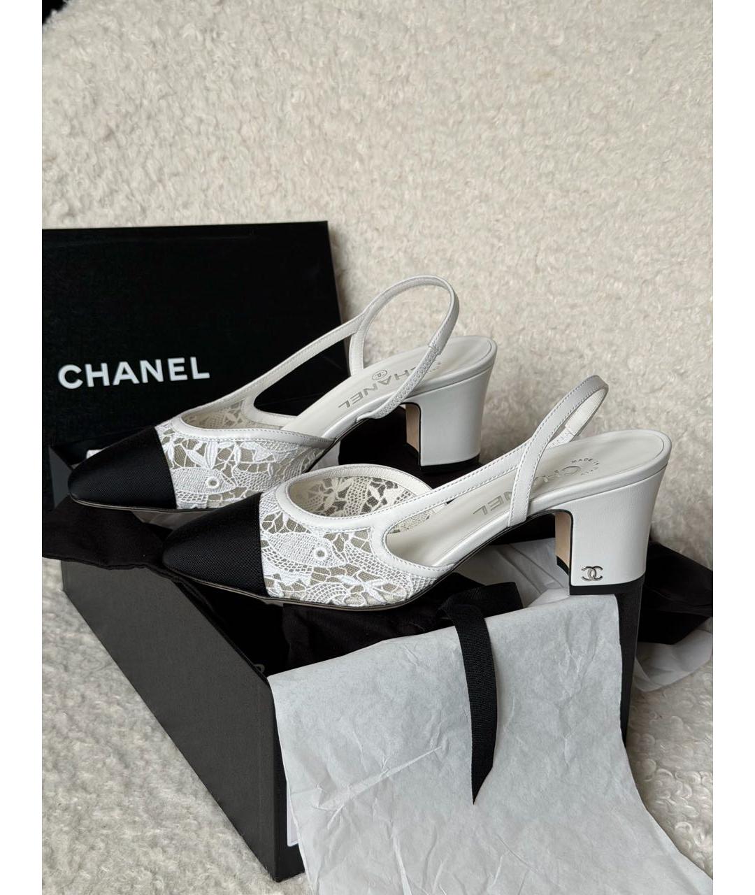 CHANEL Белые текстильные лодочки на низком каблуке, фото 7