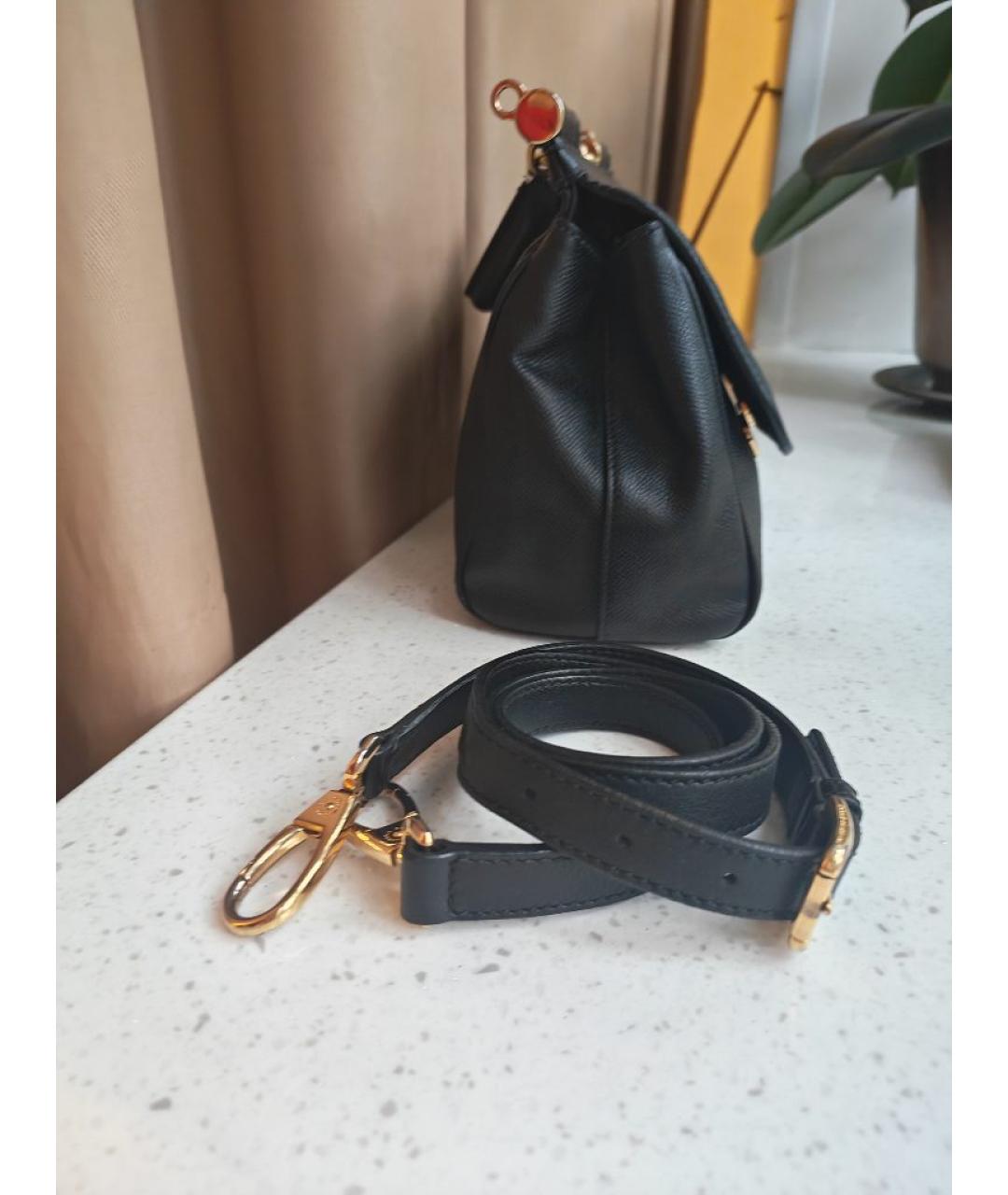 DOLCE&GABBANA Черная кожаная сумка с короткими ручками, фото 3