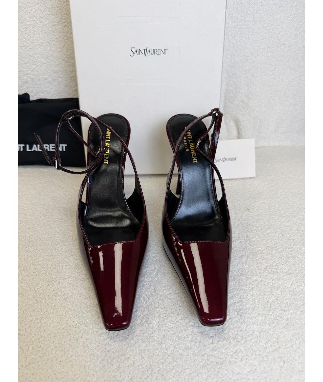 SAINT LAURENT Бордовые босоножки из лакированной кожи, фото 2